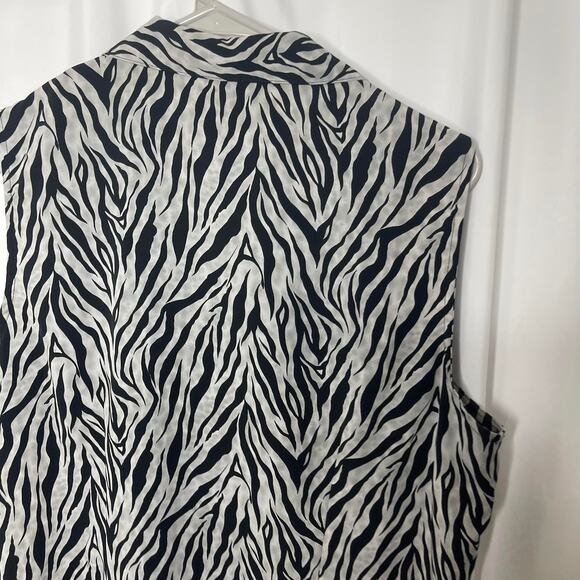 Notations women's large black white zebra print sleeveless blouse top button up - Picture 5 of 15